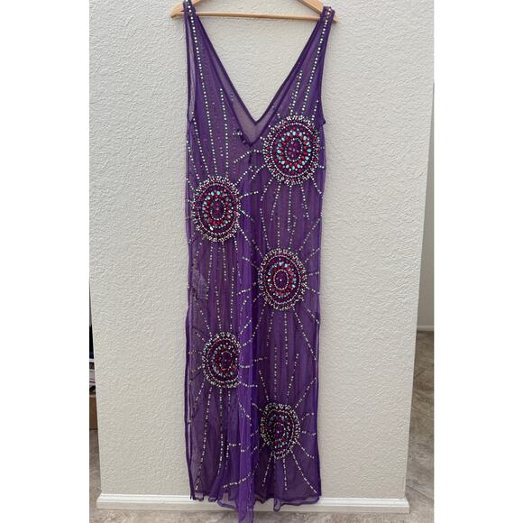 NastyGal Purple Sheer Beaded Sun Embellished Maxi Dress - Picture 6 of 8